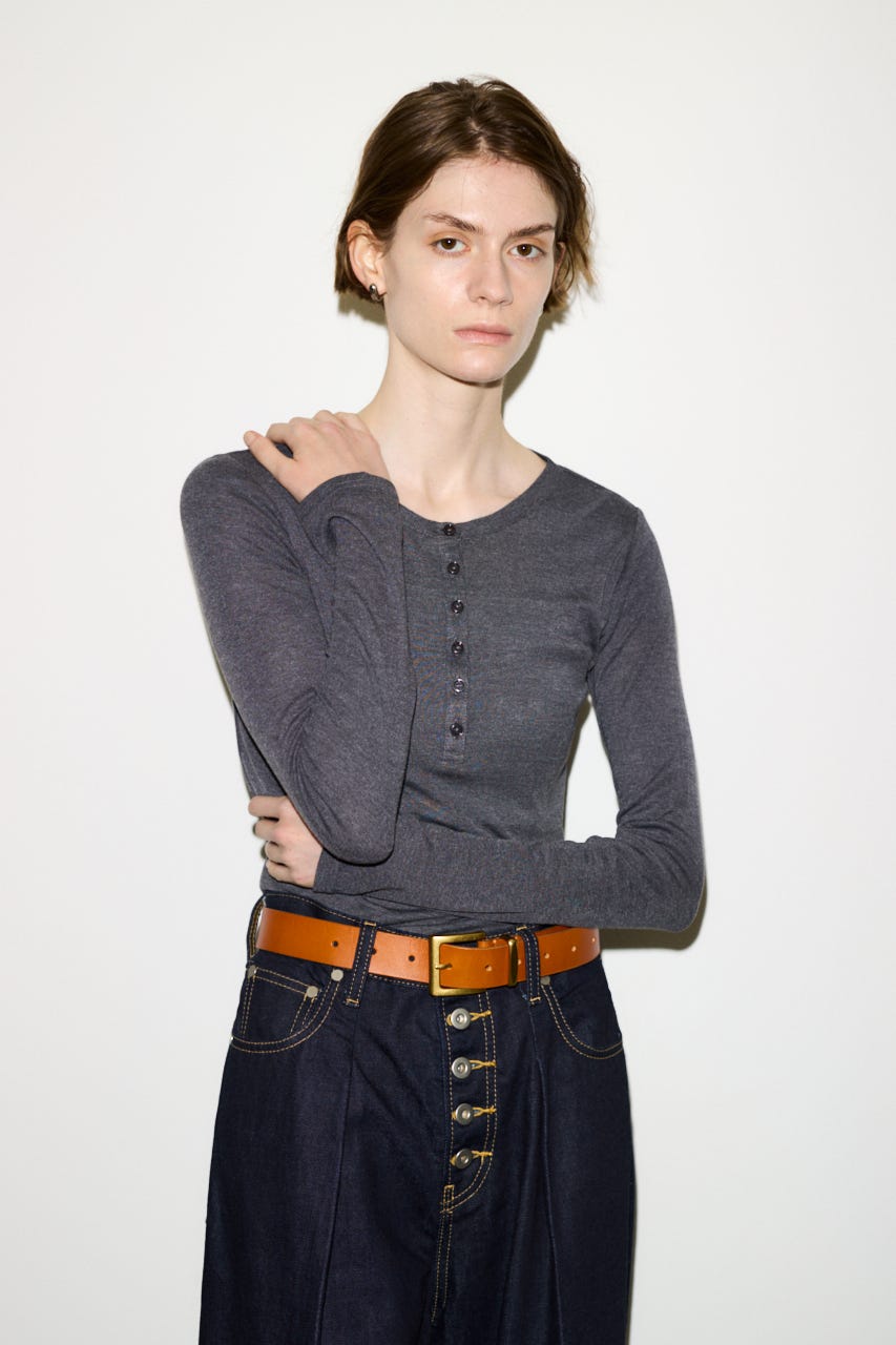 【THROW】SHEER FINE FIT HENLEY トップス T.GRY FREE