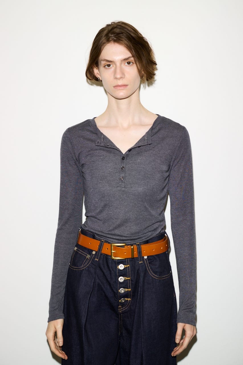 【THROW】SHEER FINE FIT HENLEY トップス T.GRY FREE