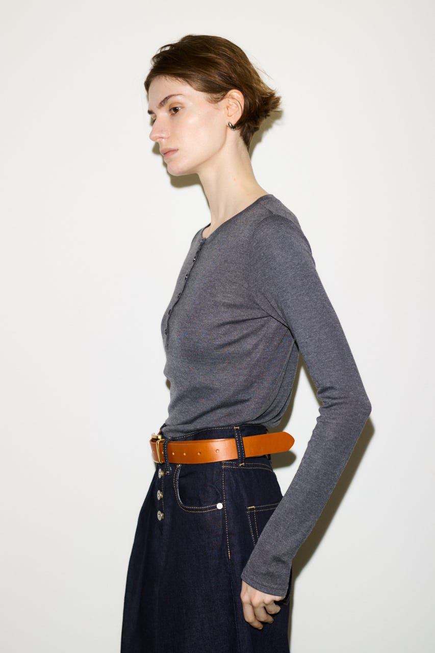 【THROW】SHEER FINE FIT HENLEY トップス T.GRY FREE