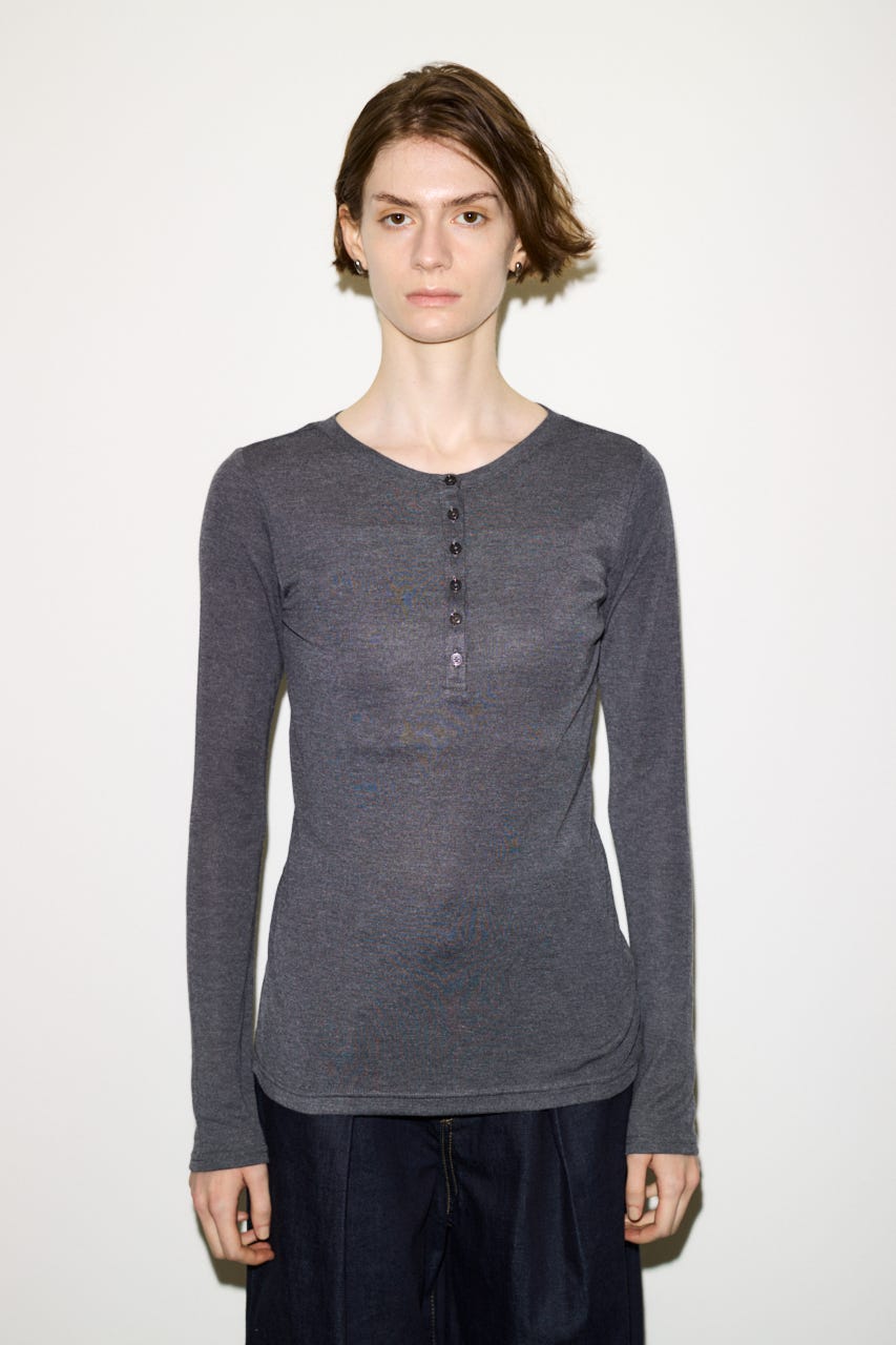 【THROW】SHEER FINE FIT HENLEY トップス T.GRY FREE
