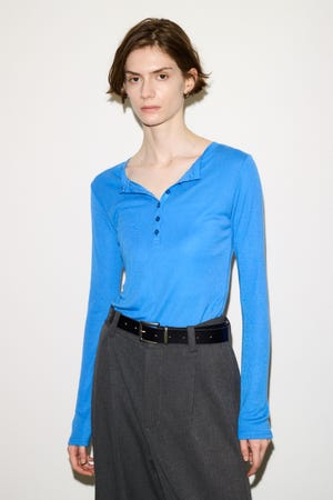【THROW】SHEER FINE FIT HENLEY トップス