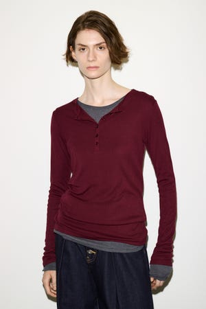 【THROW】SHEER FINE FIT HENLEY トップス