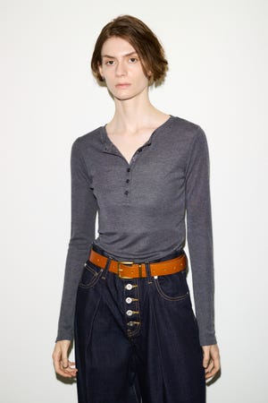 【THROW】SHEER FINE FIT HENLEY トップス