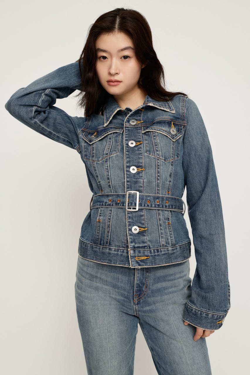 BELTED COMPACT DENIM ジャケット BLU FREE