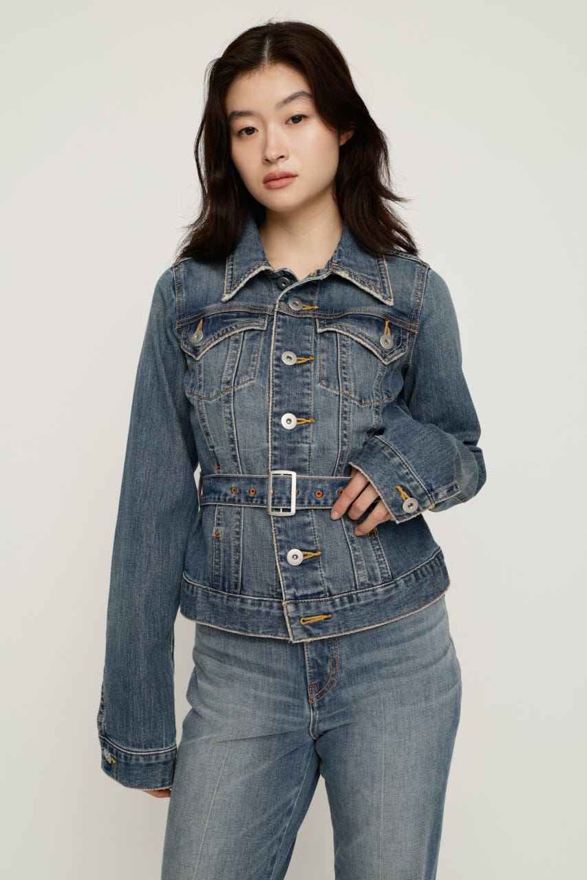 BELTED COMPACT DENIM ジャケット BLU FREE