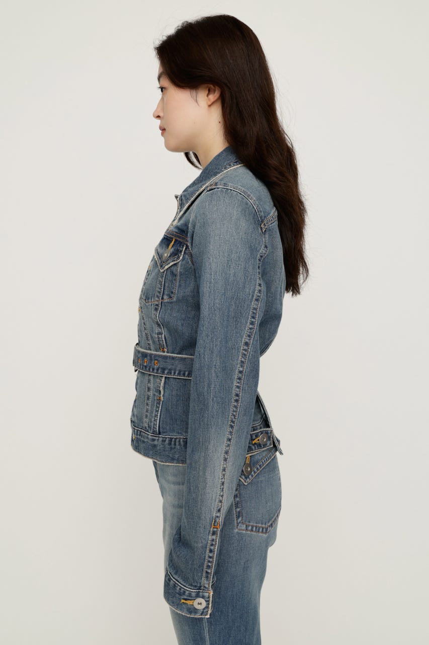 BELTED COMPACT DENIM ジャケット BLU FREE
