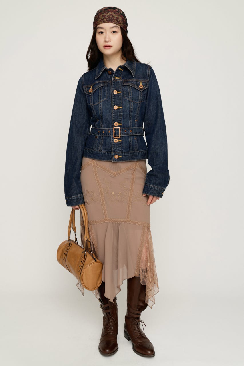 BELTED COMPACT DENIM ジャケット D/BLU FREE