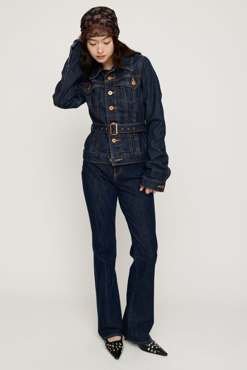 BELTED COMPACT DENIM ジャケット D/BLU FREE