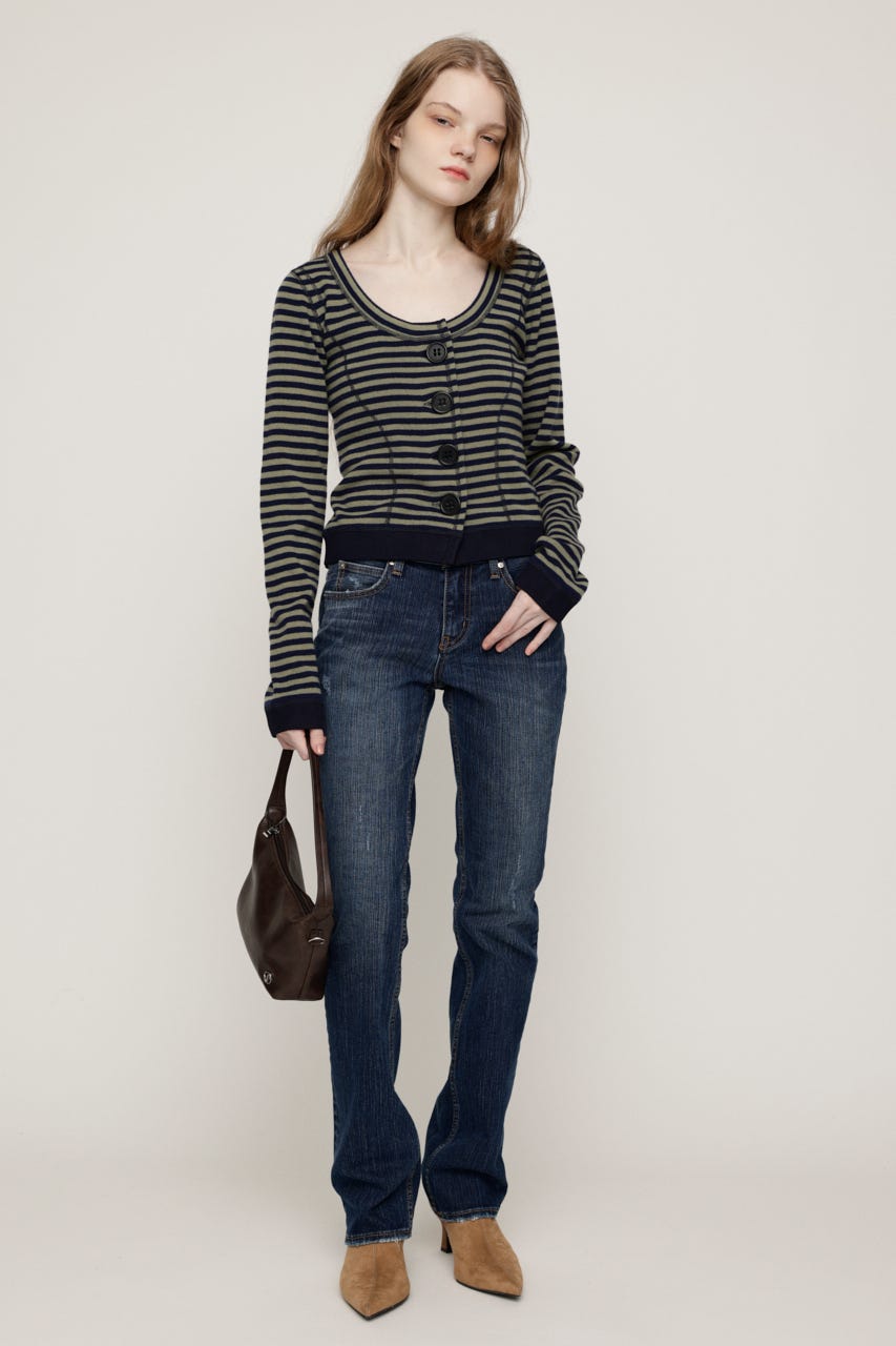 L／W STRETCH SLIM SEMI FLARE パンツ BLU 1