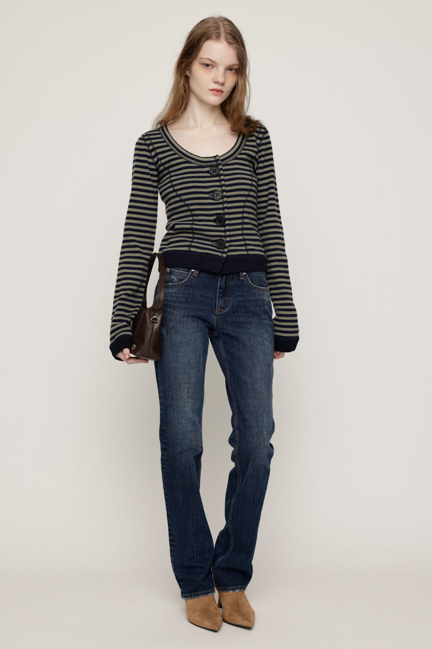 L／W STRETCH SLIM SEMI FLARE パンツ BLU 1
