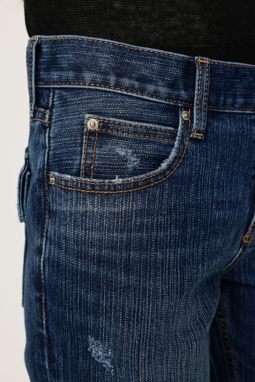 L／W STRETCH SLIM SEMI FLARE パンツ BLU 1