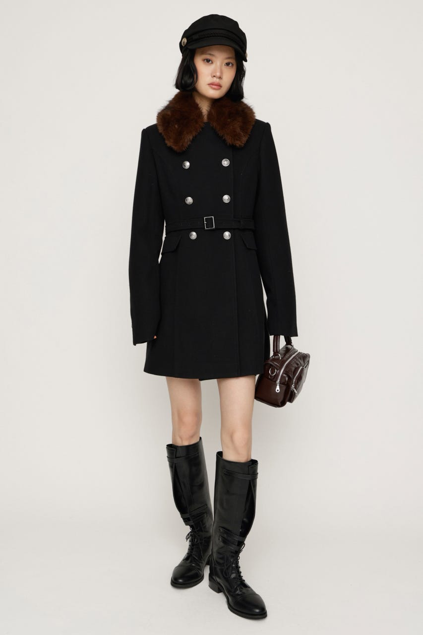 【AW PRE ORDER 第2弾】DOUBLE BUTTON FUR MIDI コート BLK FREE