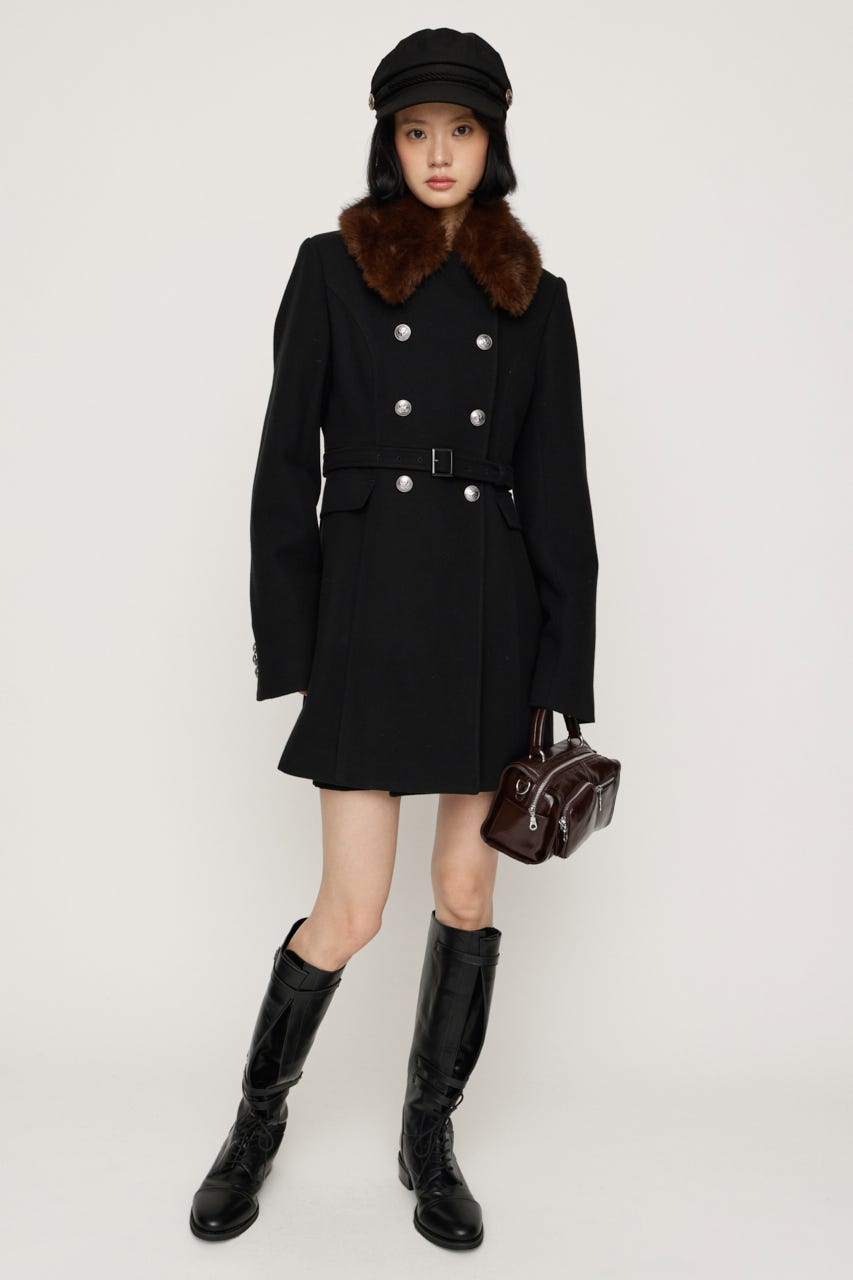 【AW PRE ORDER 第2弾】DOUBLE BUTTON FUR MIDI コート BLK FREE