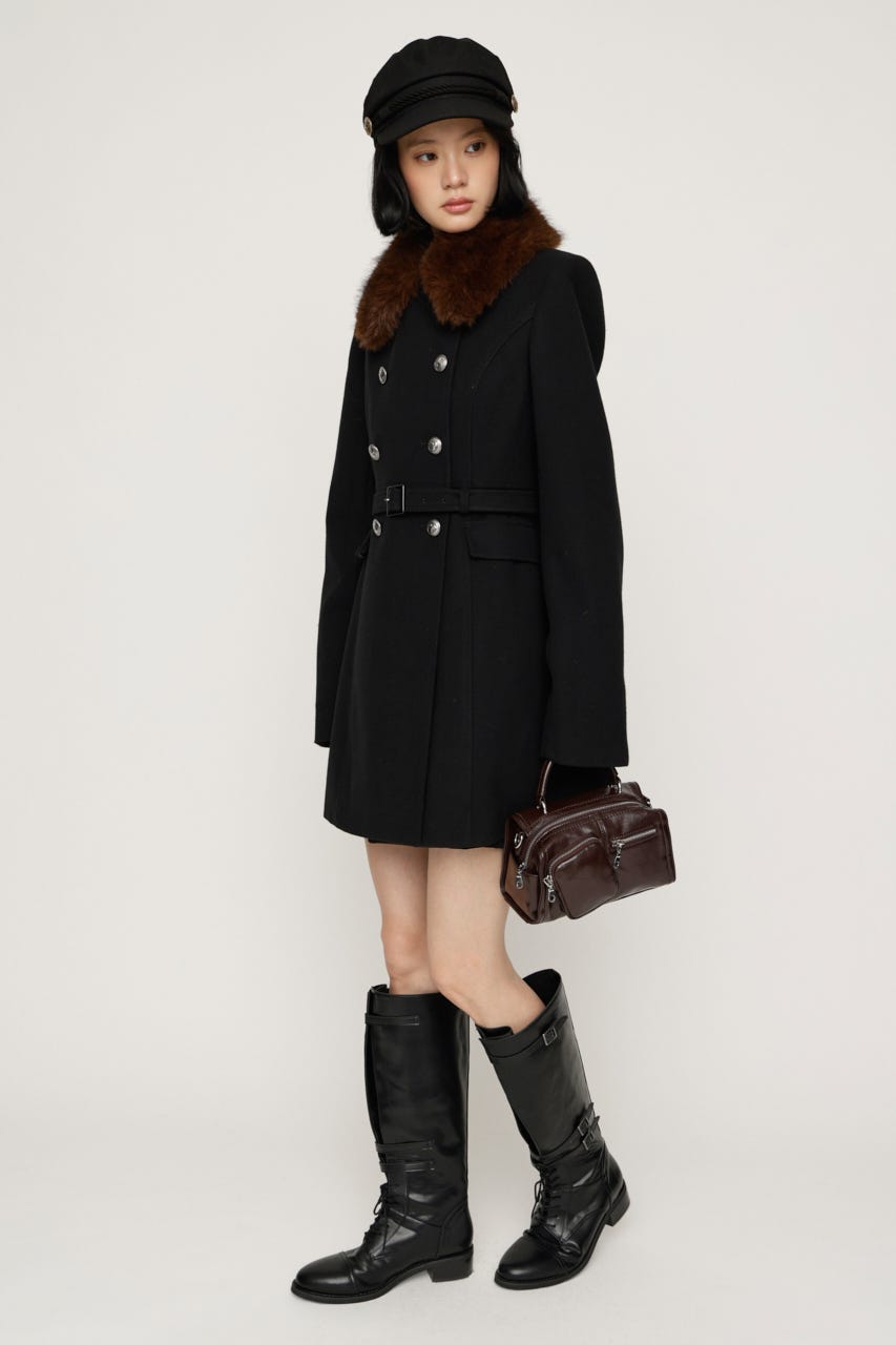 【AW PRE ORDER 第2弾】DOUBLE BUTTON FUR MIDI コート BLK FREE