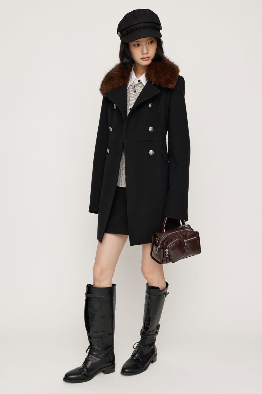 【AW PRE ORDER 第2弾】DOUBLE BUTTON FUR MIDI コート BLK FREE