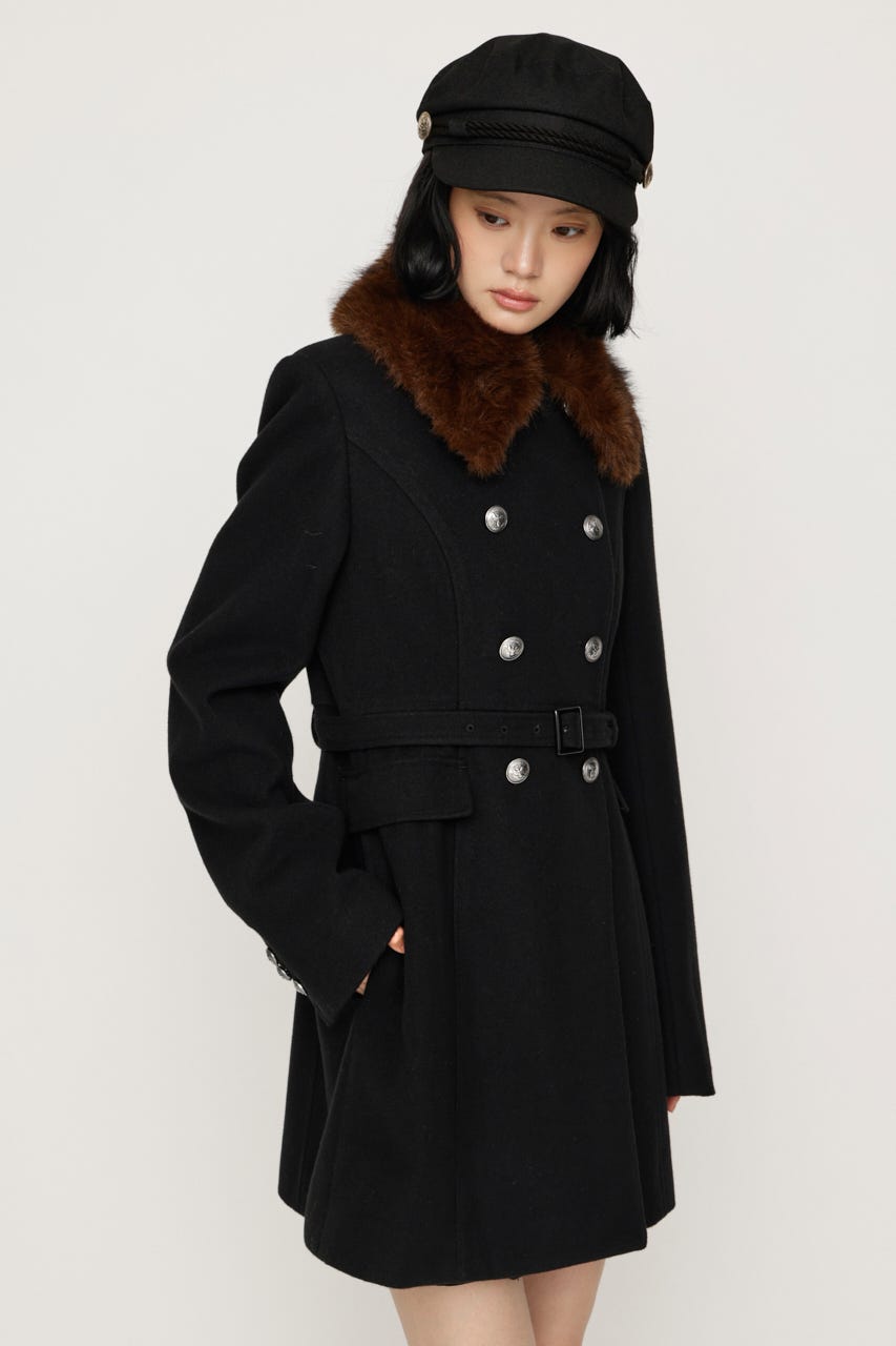 【AW PRE ORDER 第2弾】DOUBLE BUTTON FUR MIDI コート BLK FREE