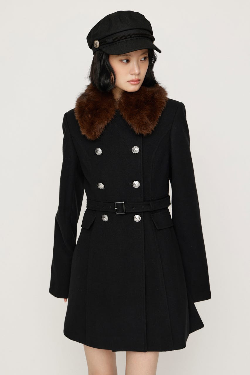 【AW PRE ORDER 第2弾】DOUBLE BUTTON FUR MIDI コート BLK FREE