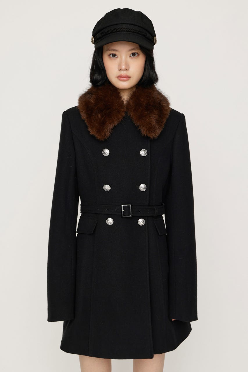 【AW PRE ORDER 第2弾】DOUBLE BUTTON FUR MIDI コート BLK FREE
