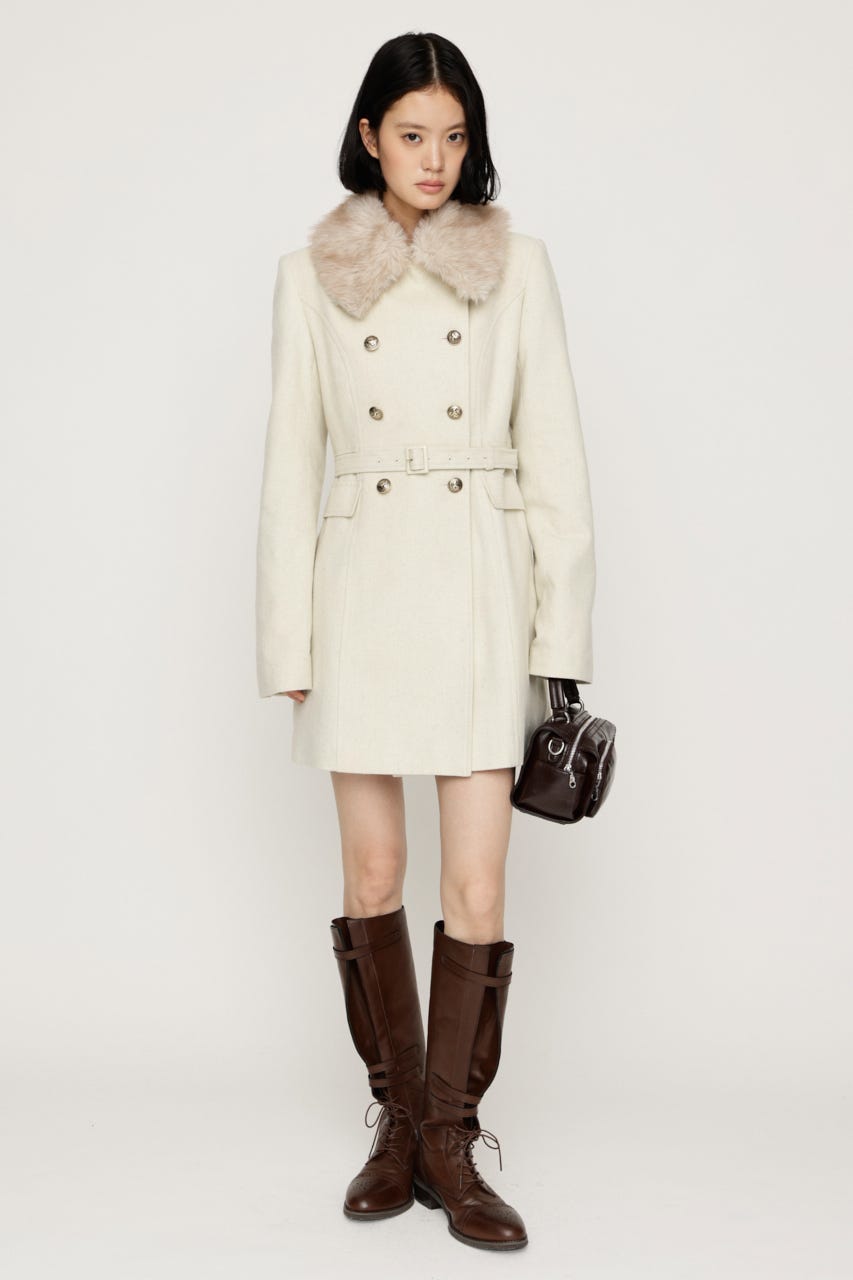 【AW PRE ORDER 第2弾】DOUBLE BUTTON FUR MIDI コート IVOY FREE
