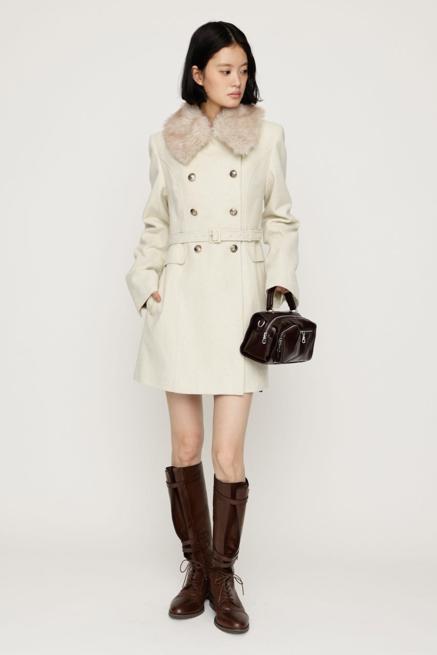 【AW PRE ORDER 第2弾】DOUBLE BUTTON FUR MIDI コート IVOY FREE