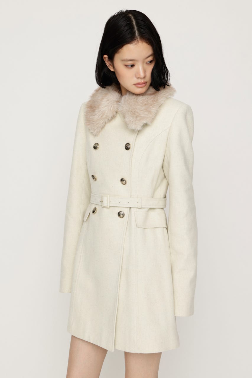 【AW PRE ORDER 第2弾】DOUBLE BUTTON FUR MIDI コート IVOY FREE