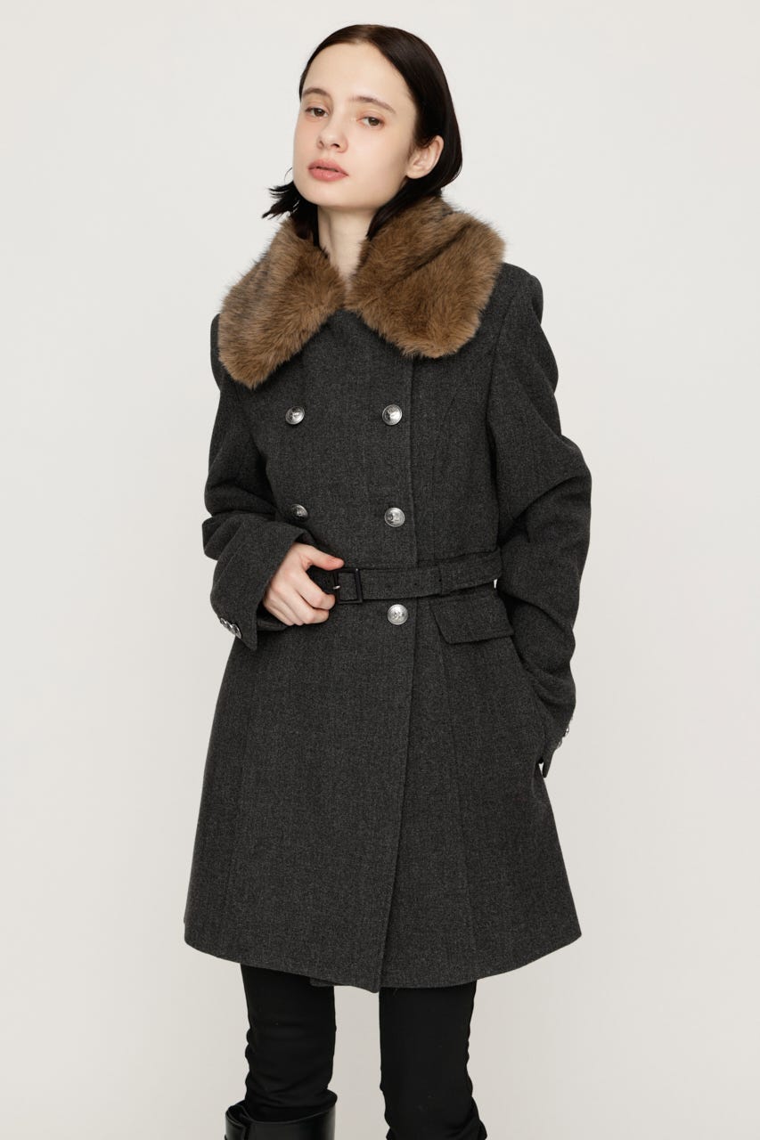 【AW PRE ORDER 第2弾】DOUBLE BUTTON FUR MIDI コート T.GRY FREE