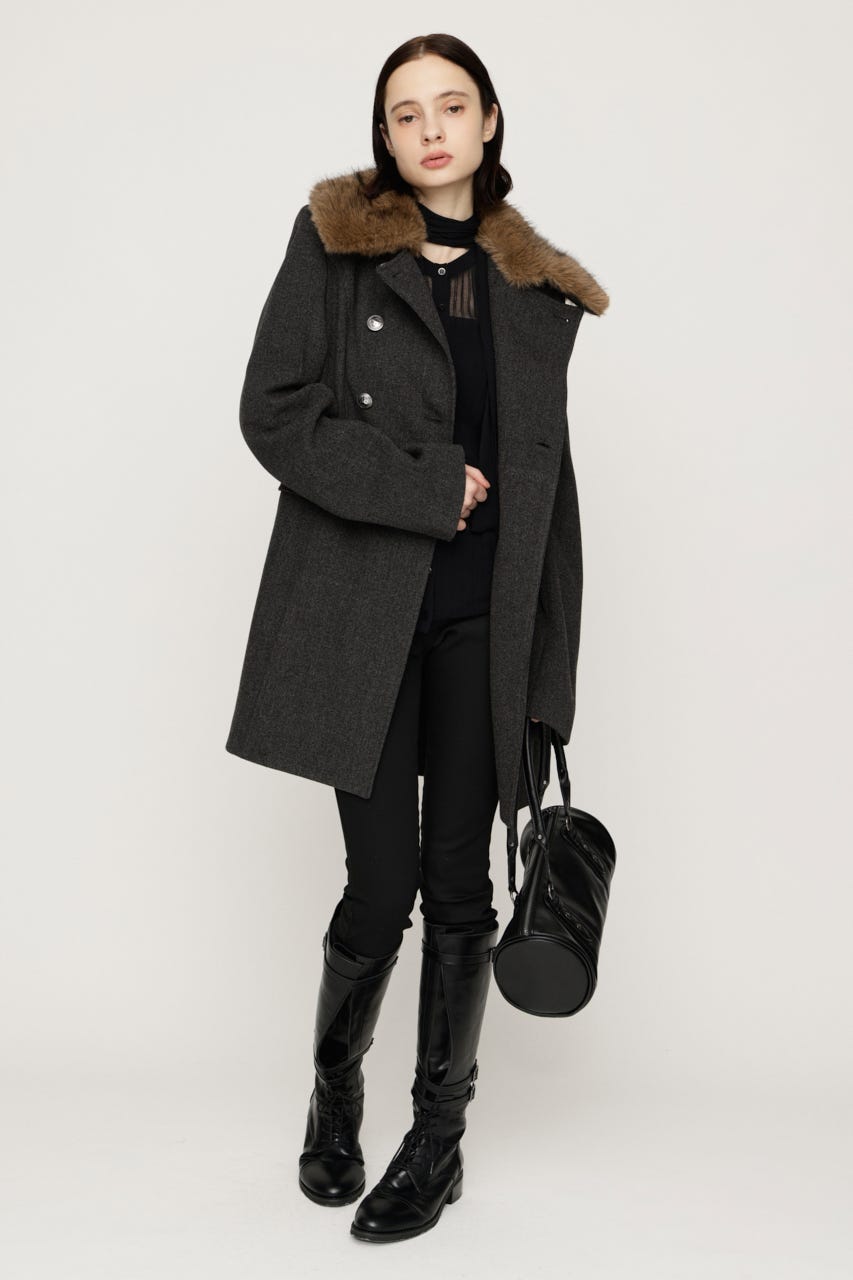 【AW PRE ORDER 第2弾】DOUBLE BUTTON FUR MIDI コート T.GRY FREE