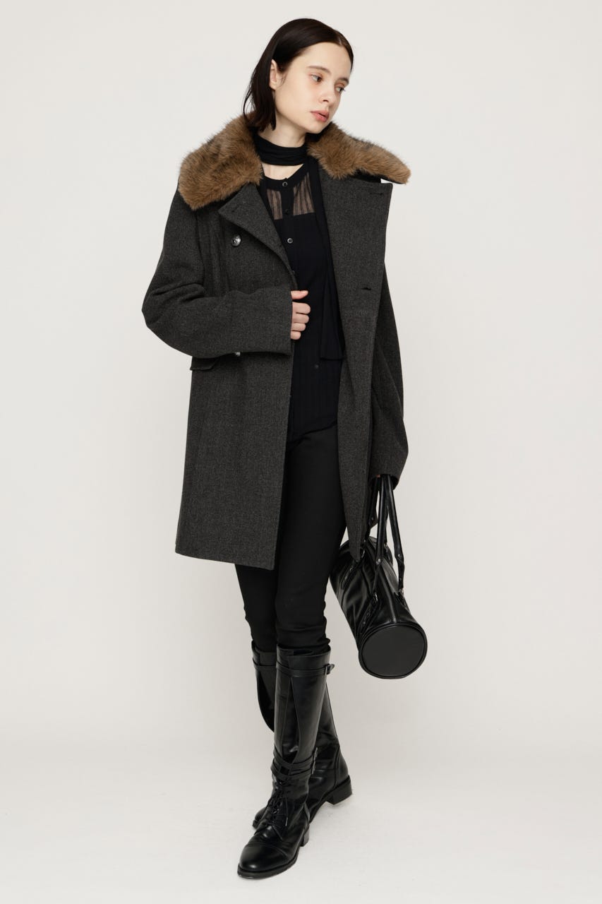 【AW PRE ORDER 第2弾】DOUBLE BUTTON FUR MIDI コート T.GRY FREE