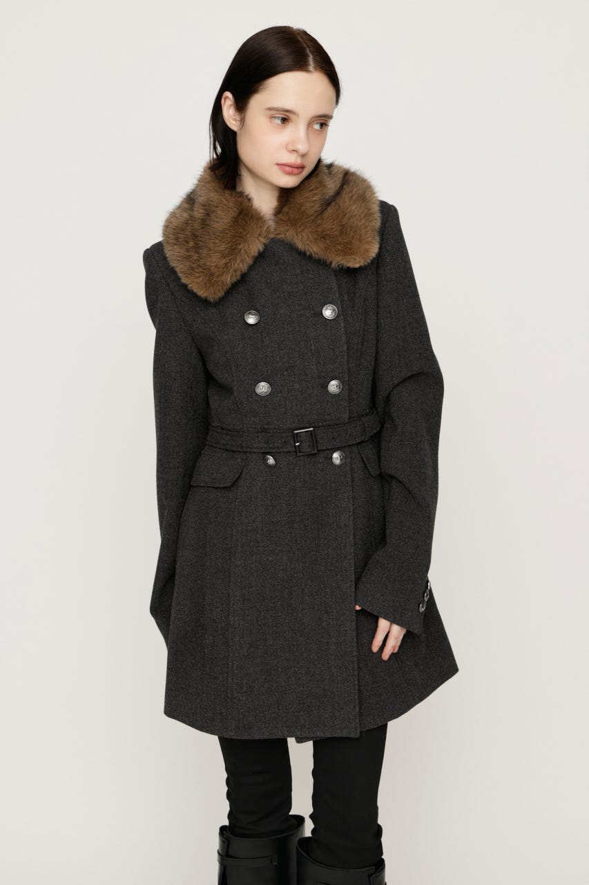 【AW PRE ORDER 第2弾】DOUBLE BUTTON FUR MIDI コート T.GRY FREE