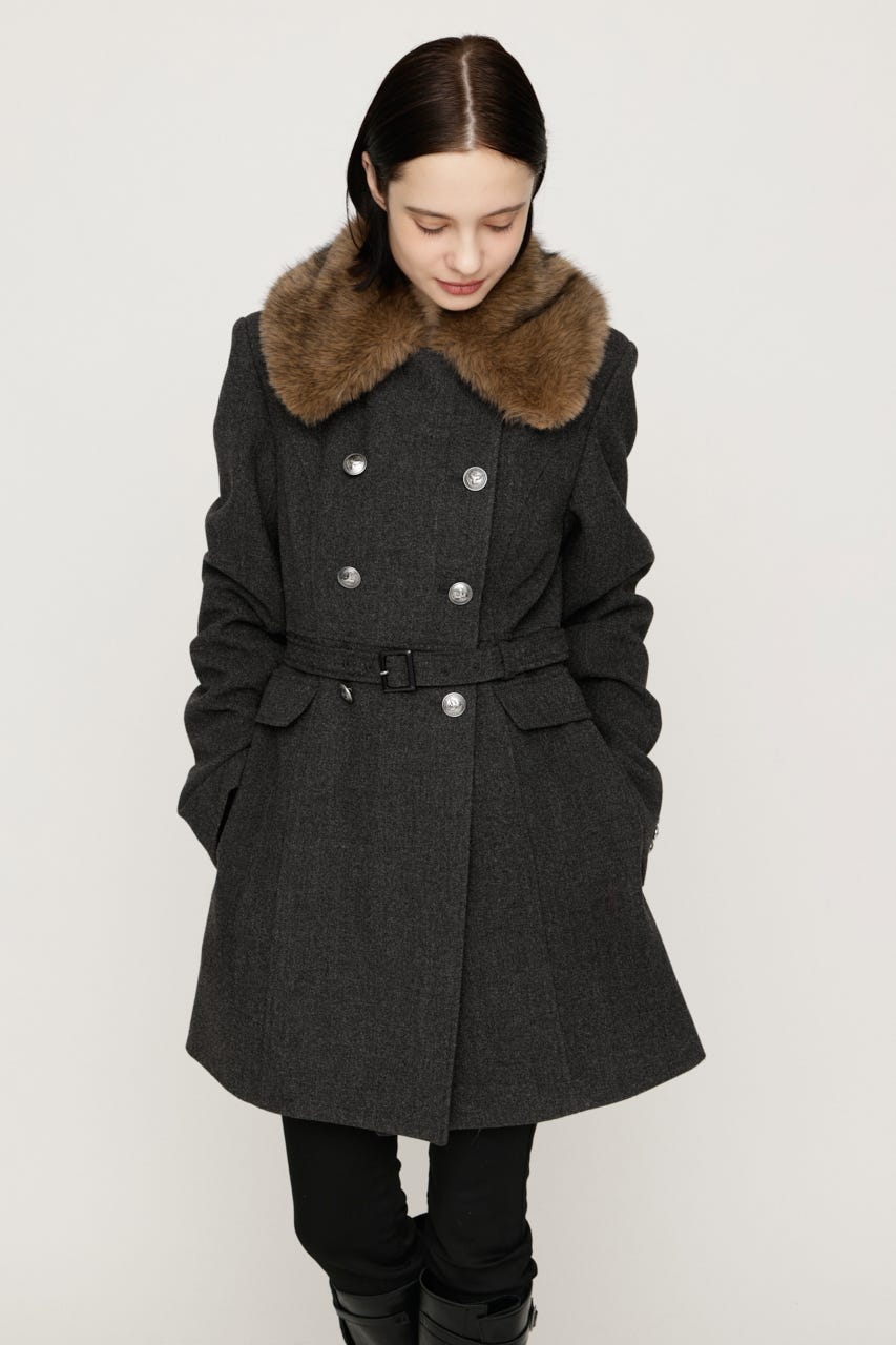 【AW PRE ORDER 第2弾】DOUBLE BUTTON FUR MIDI コート T.GRY FREE