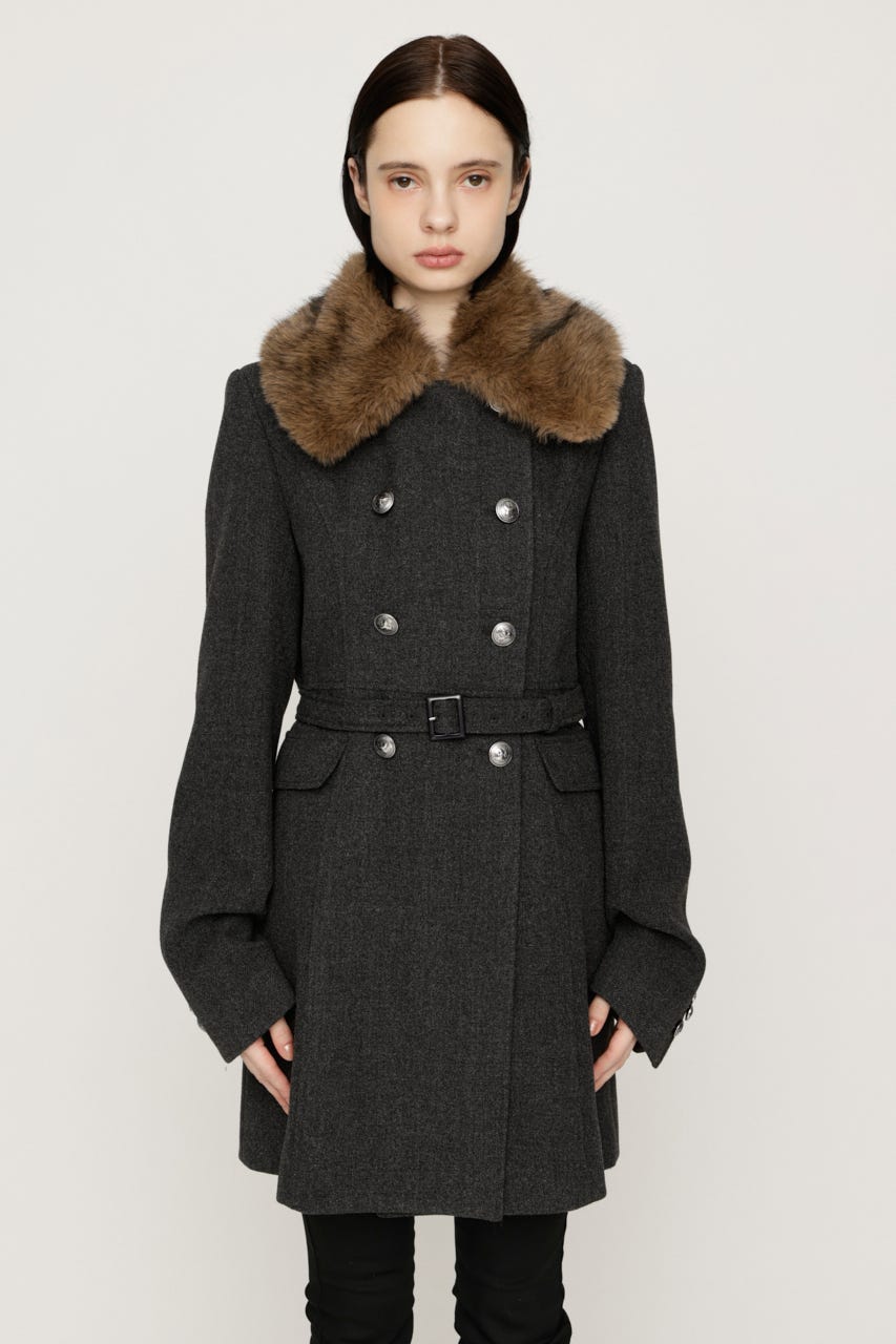 【AW PRE ORDER 第2弾】DOUBLE BUTTON FUR MIDI コート T.GRY FREE