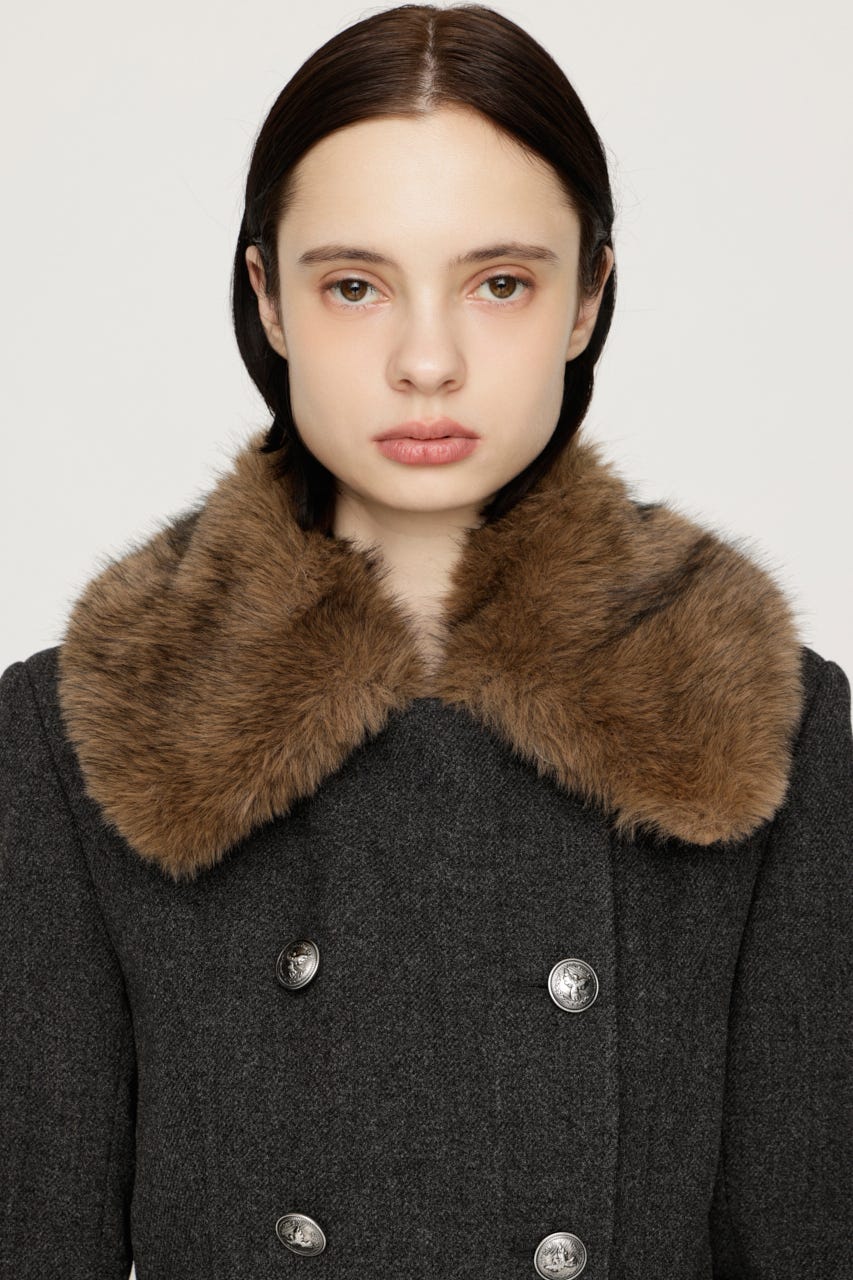 【AW PRE ORDER 第2弾】DOUBLE BUTTON FUR MIDI コート T.GRY FREE