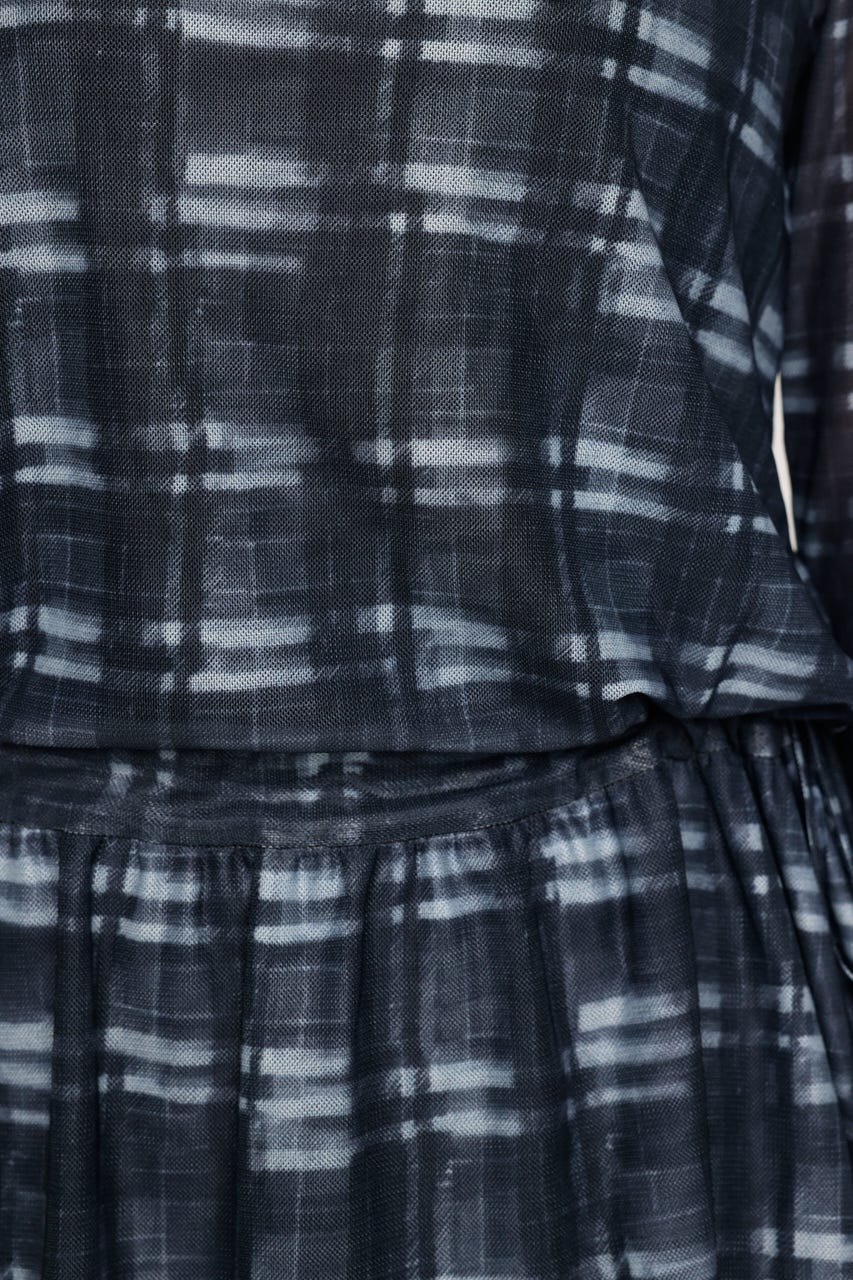 SHEER CHECK FRILL チュニック M/BLK FREE