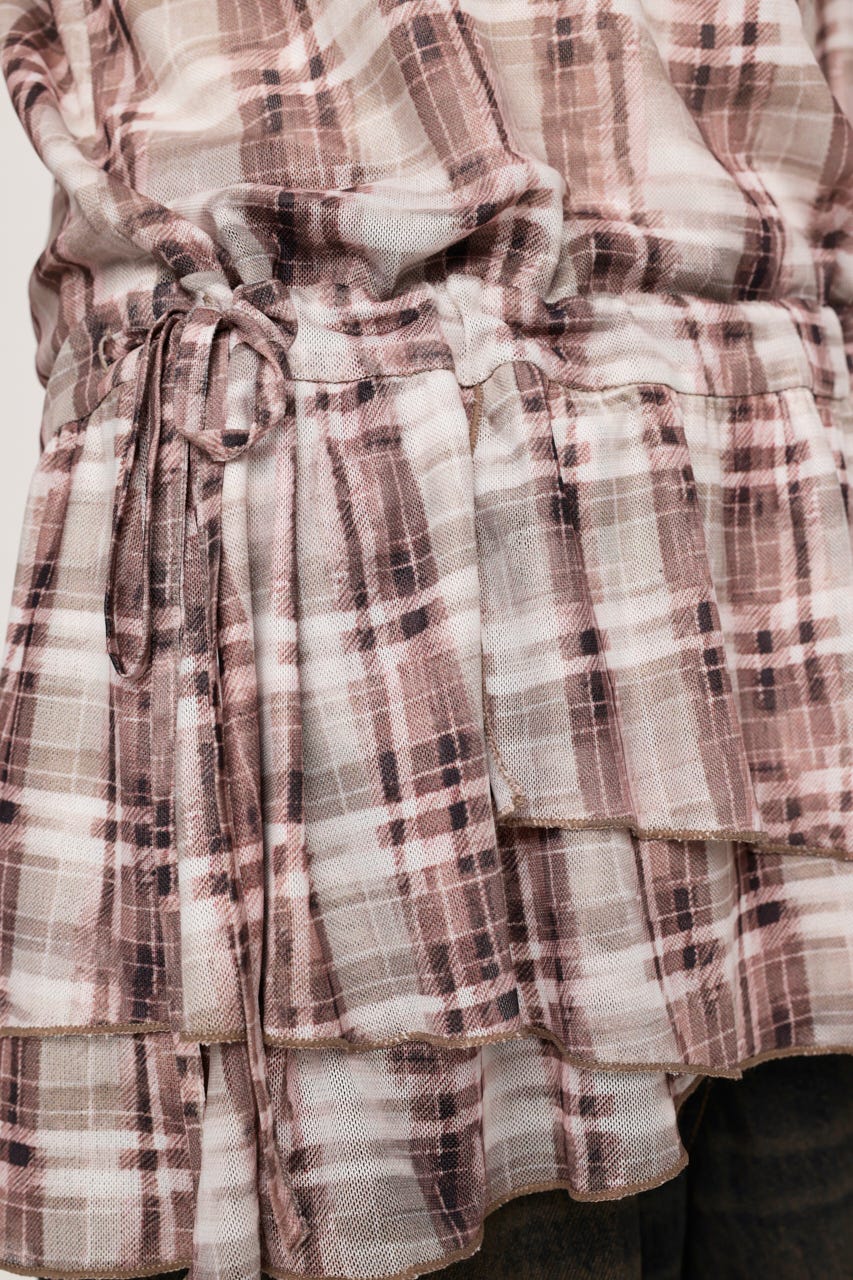 SHEER CHECK FRILL チュニック M/BRN FREE
