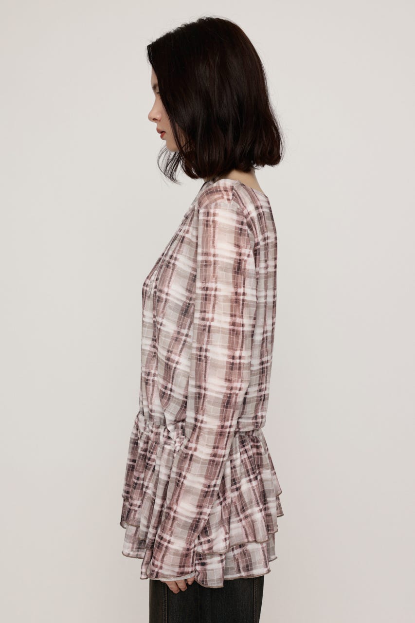 SHEER CHECK FRILL チュニック M/BRN FREE