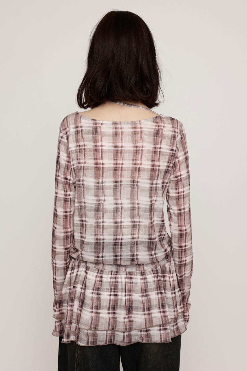 SHEER CHECK FRILL チュニック M/BRN FREE
