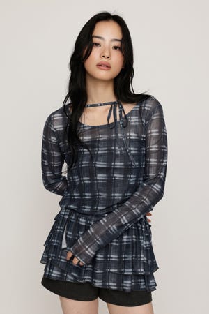 SHEER CHECK FRILL チュニック