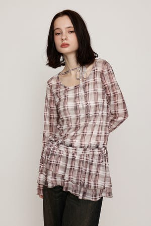 SHEER CHECK FRILL チュニック