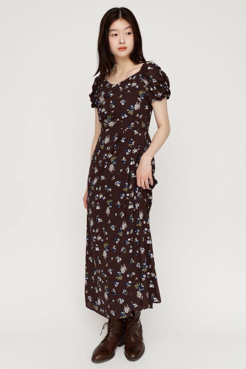 VINTAGE FLOWER ロングワンピース M/BRN 1