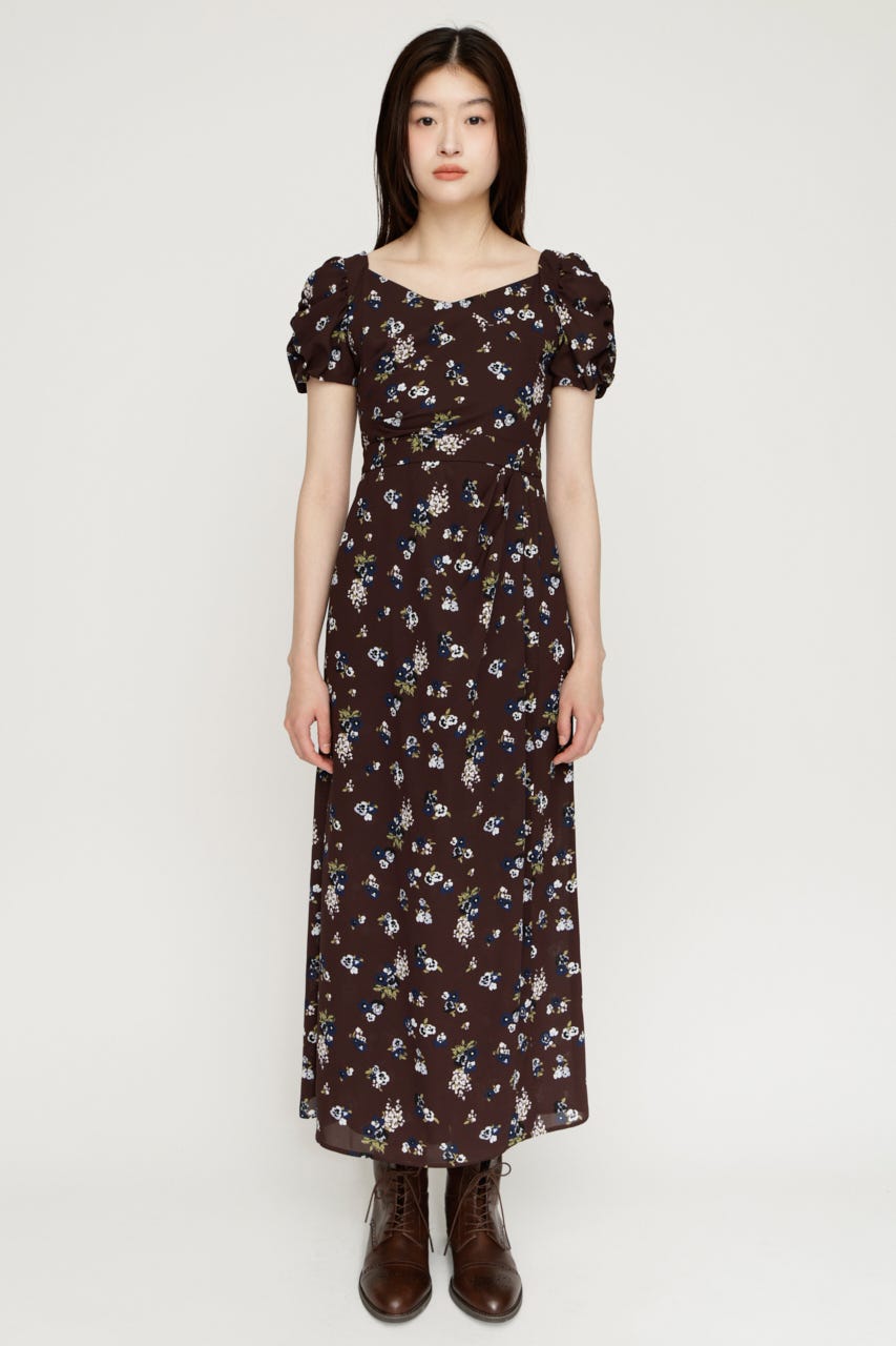 VINTAGE FLOWER ロングワンピース M/BRN 1