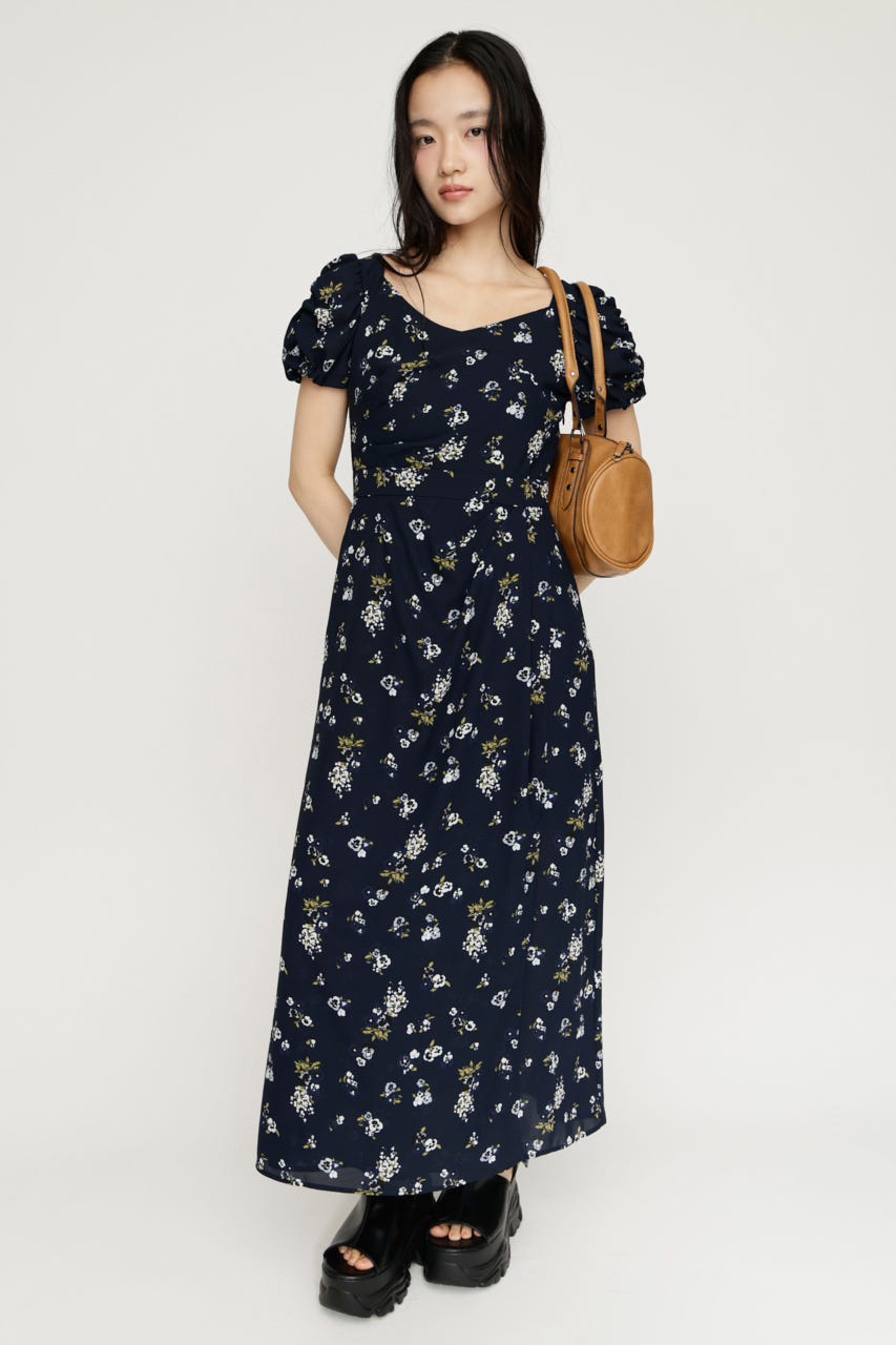 VINTAGE FLOWER ロングワンピース M/NVY 2