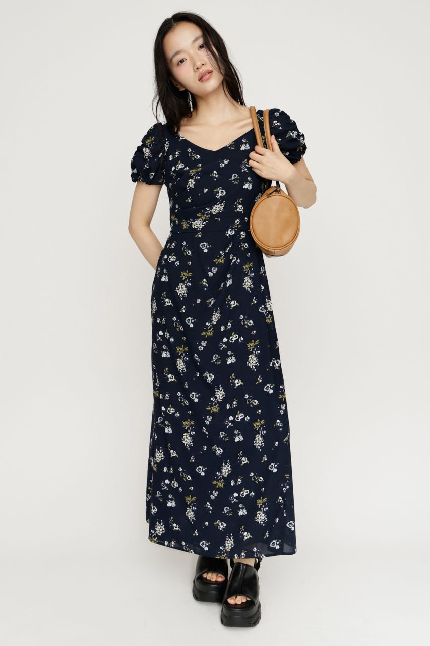 VINTAGE FLOWER ロングワンピース M/NVY 2