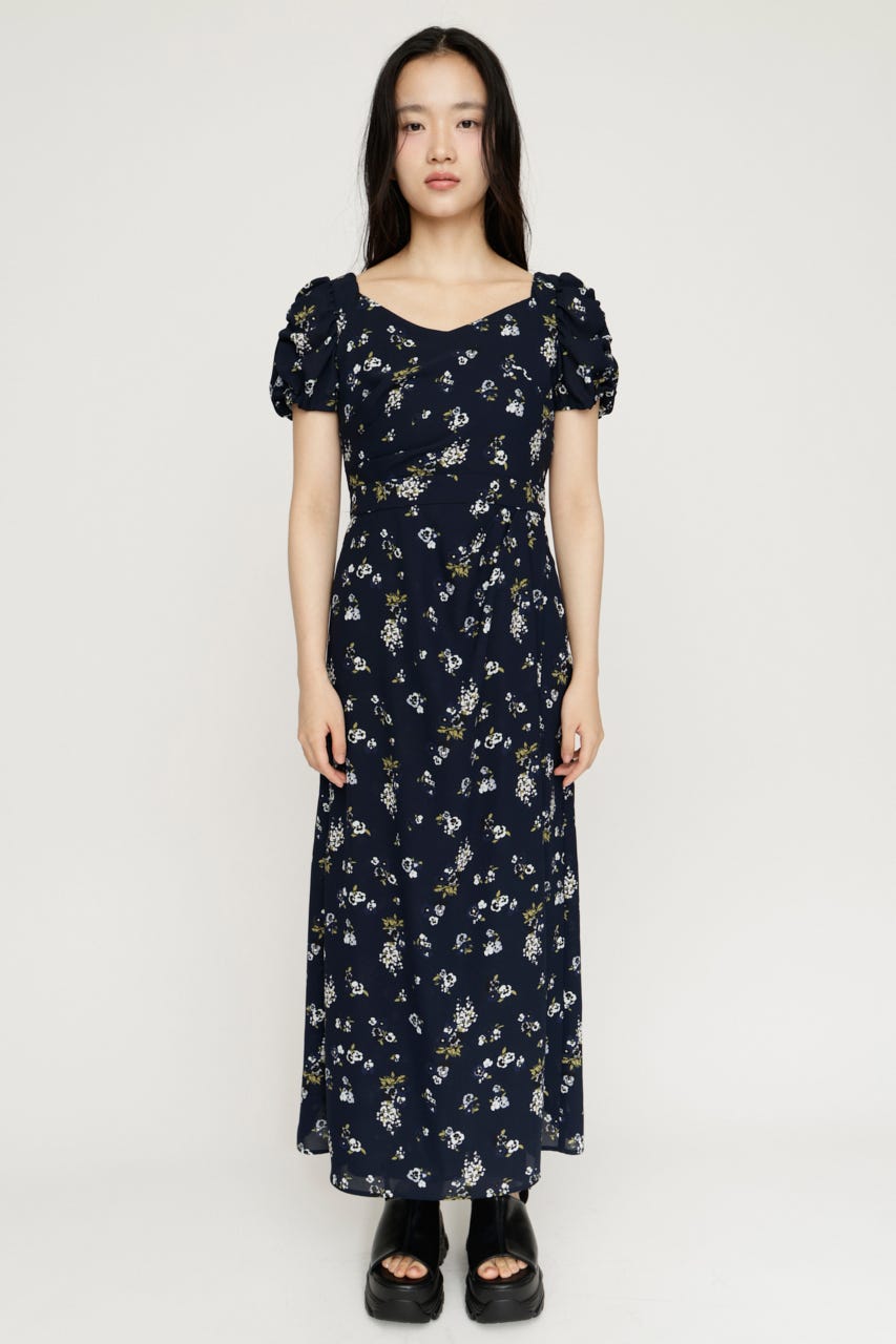 VINTAGE FLOWER ロングワンピース M/NVY 2