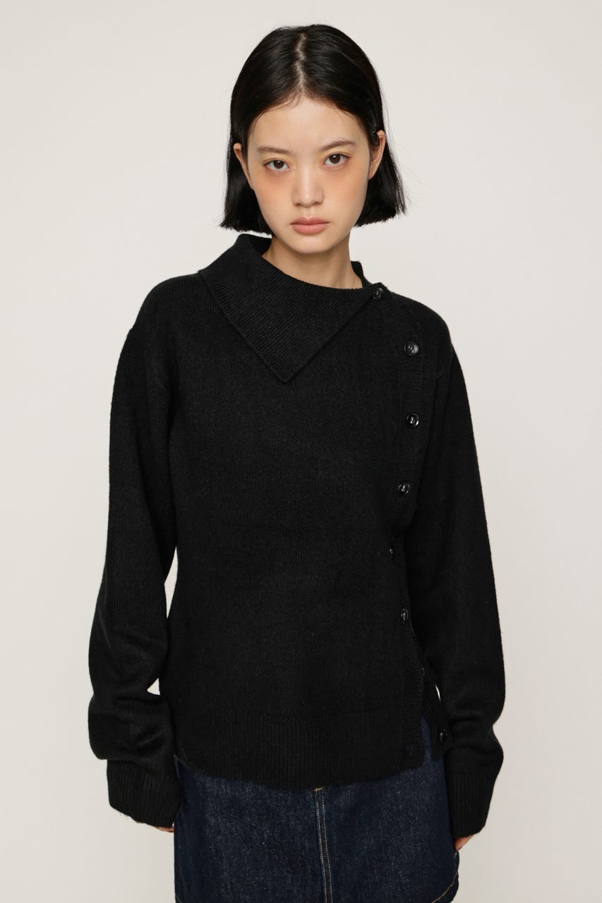 ASYMMETRY FRONT BUTTON トップス BLK FREE