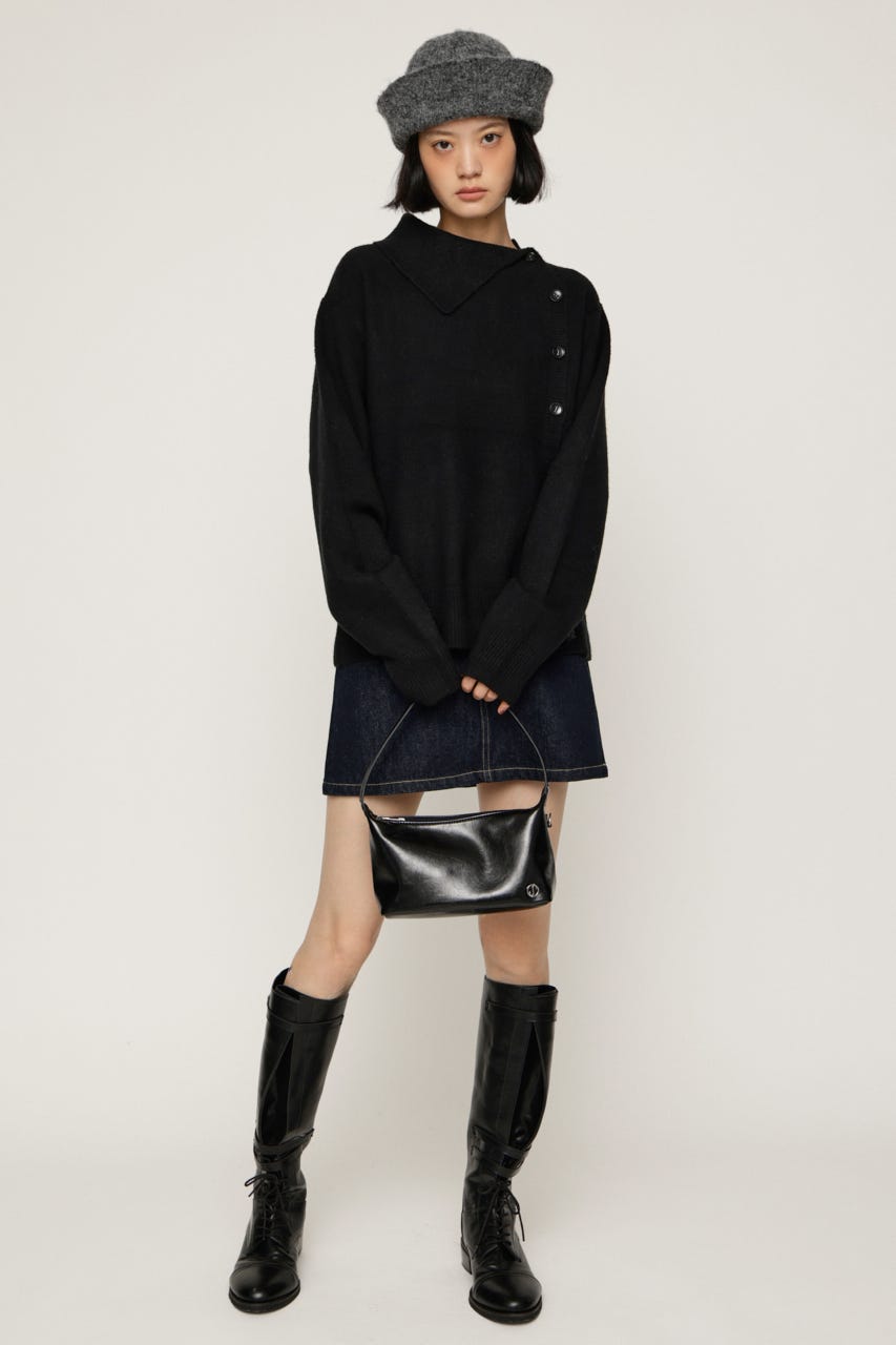 ASYMMETRY FRONT BUTTON トップス BLK FREE