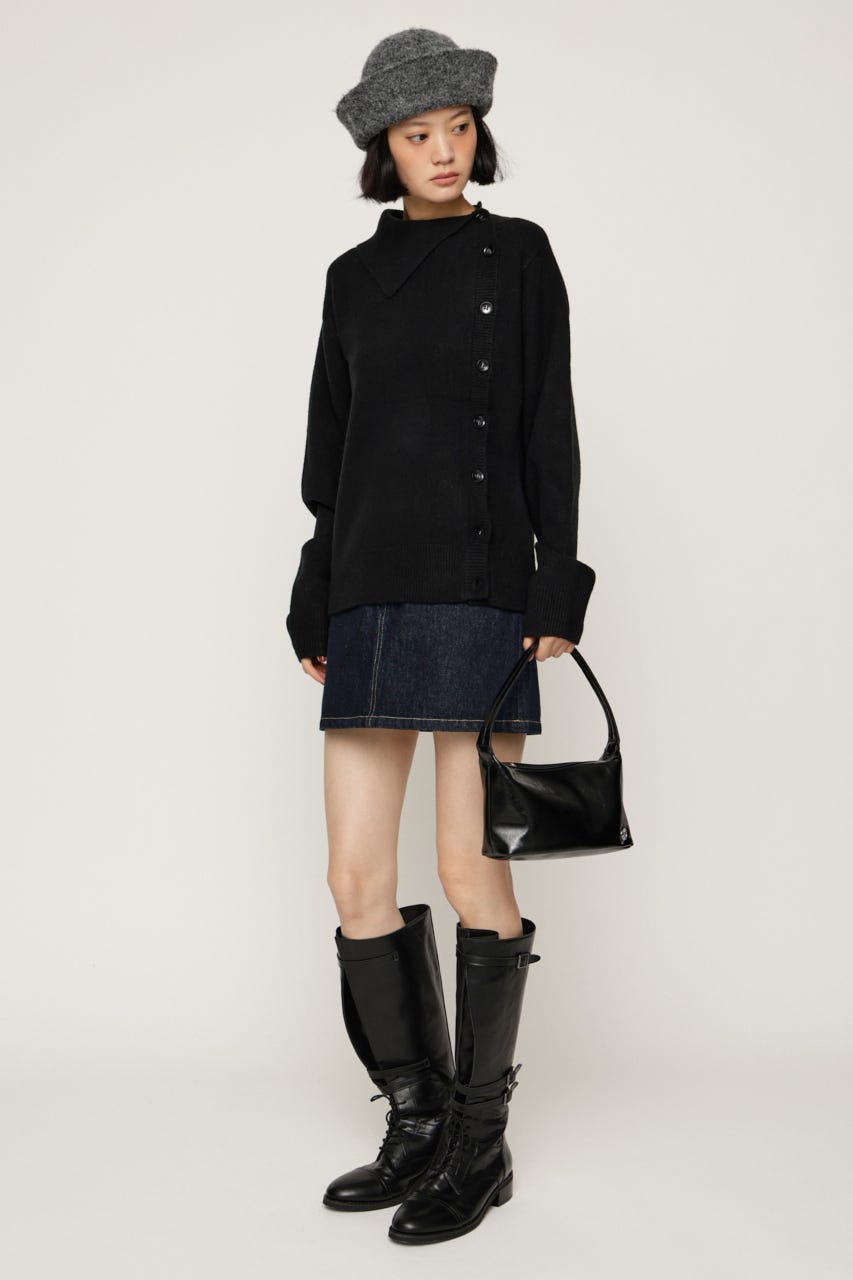 ASYMMETRY FRONT BUTTON トップス BLK FREE