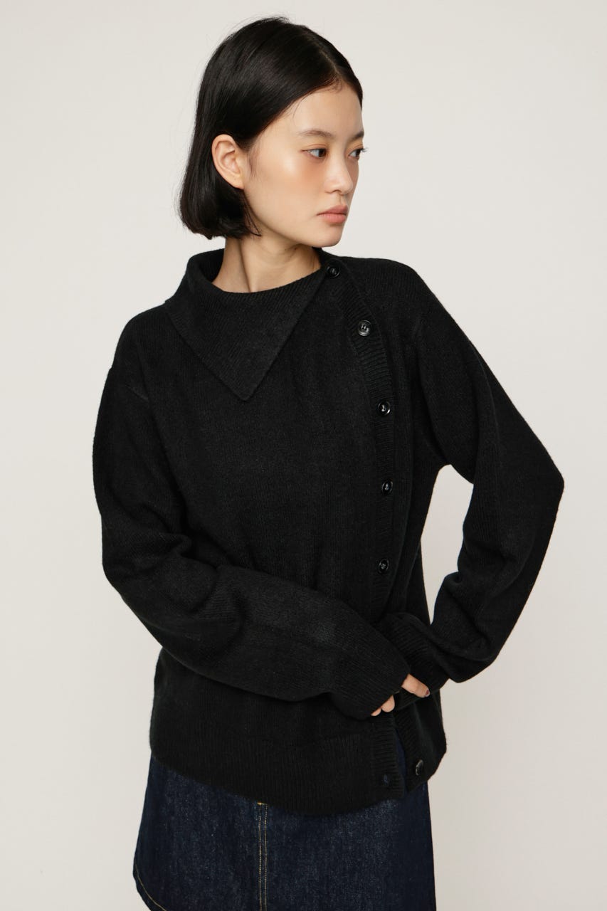 ASYMMETRY FRONT BUTTON トップス BLK FREE