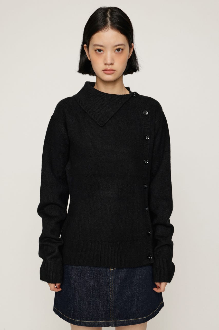 ASYMMETRY FRONT BUTTON トップス BLK FREE