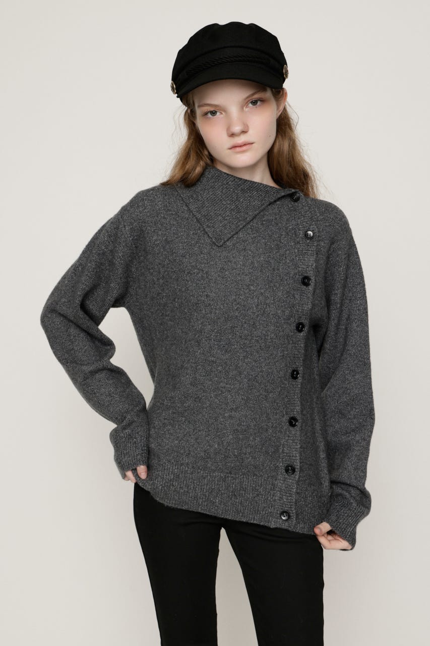 ASYMMETRY FRONT BUTTON トップス T.GRY FREE