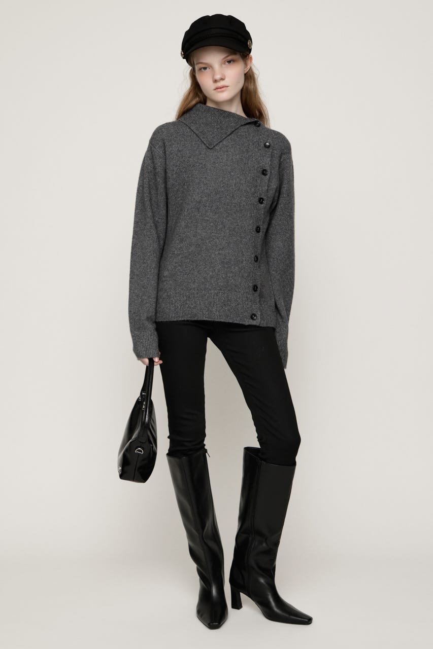 ASYMMETRY FRONT BUTTON トップス T.GRY FREE